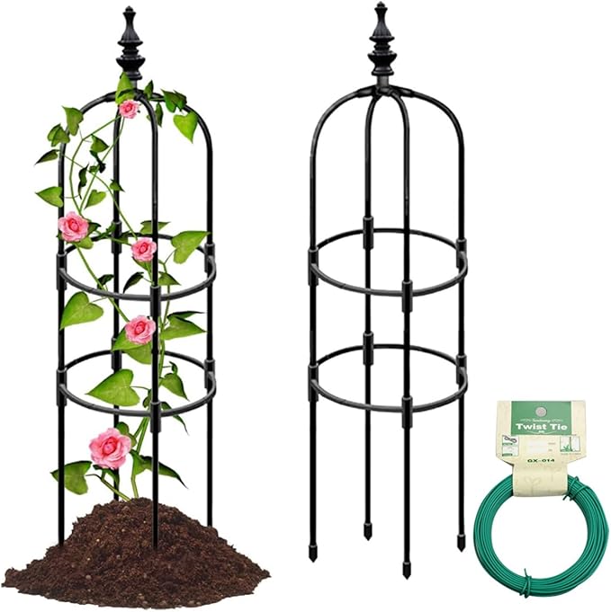 Trellis for Climbing Plants Outdoor3/4/5Ft Tower Garden Obelisk Trellis with Twist TieMetal Potted Plant Climbing Support for Indoor Outdoor Flowers Vegetable Fruits Vines Support (4FT)