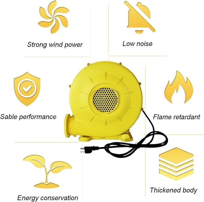 INTBUYING 380W Inflatable Blower 0.5HP 110V-120V Air Blower for Inflatables PP Flame Retardant with High-Speed Motor and Stable Base for Camping Wedding Party Backyard