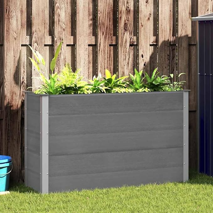 Modern Grey Wood-Plastic Composite Raised Garden Bed 59.1x19.7x35.8 Inch Planter Box for Outdoor Plants Durable UV &amp Water Resistant Gardening Solution