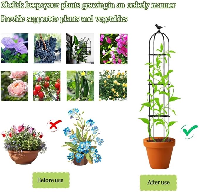 1pc Φ8.3-13.8in Garden Obelisk Trellis for Climbing Plants Metal Garden Trellis Tomato Cage High 47/59/63/71/74.8in for Climbing Vine Birdcage Shape (Color : Black Size : 21x120cm(8.3x47in))