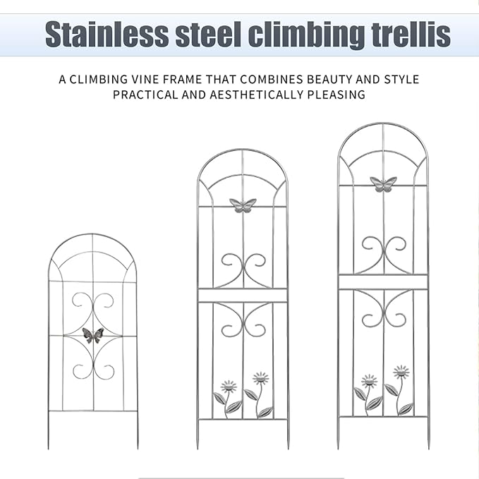 Arch Metal Garden Trellis Outdoor Stainless Steel Climbing Rack Green Climbing Flower Stand Rose Vegetable Climbing Shelf For Outdoor Use Gardens Parks Vegetable Plots(50*180cm(2 piece))