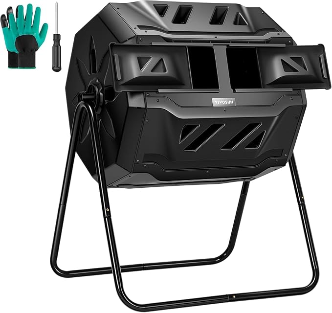 VIVOSUN Outdoor Tumbling Composter Dual Rotating Batch Compost Bin 43 Gallon Black Door