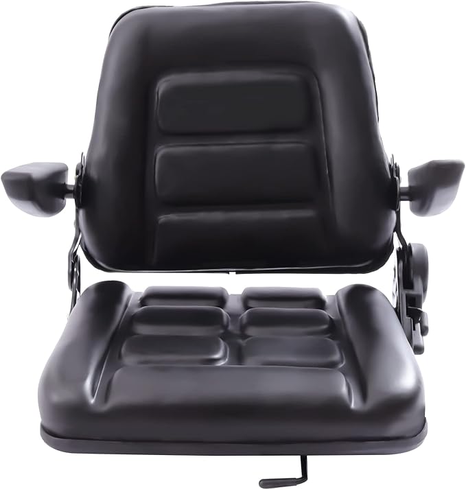 Universal Forklift Seat Foldable Tractor Seat with Armrests 35-175° Height &amp Angle Adjustable Lawn Mower Seat High Resilience Forklift Seat Black PVC Tractor Seat Heavy Mechanical Seat