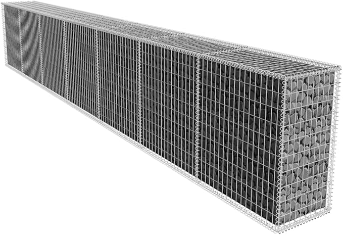 Gabion Wall with Cover Galvanized Steel 236.2x19.7x39.4 Gabion Raised Bed Gabion Cages Basket Steel Woven Gabion Net for Backyard Garden