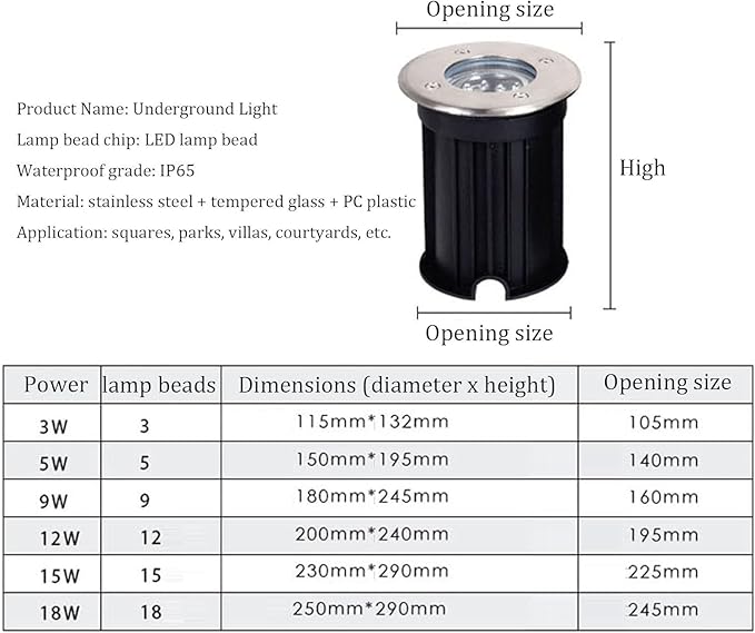 Adjustable Angle LED Underground Lights - IP65 Waterproof Landscape Spotlights for Gardens Driveways Decks and Steps - Available in Warm Light 12W and 3W (AC85-265V)