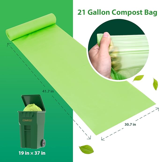 GreFusion Compostable Trash Bags 21 gallon20 CountExtra Thick 1.28 MillsFits13-25 gallon trash can Extra Strong and thickCompostable Lawn &amp Leaf Yard Waste bagsASTM D6400Bpi Certified