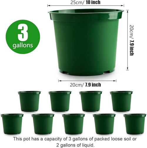 3 Gallon Plastic Nursery Pots 10 Inch Round Plant Pots with Drainage Holes 10 Pack Planting Pot for Outdoor Indoor Plants Gardening Gifts for Women Green