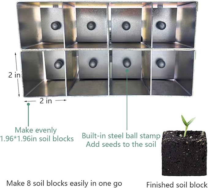 Soil Blocker 8 Cell 2 Inch Heavy-Duty Manual Soil Block Maker with Comfort Grip Handle Transplant Seed Starting Tool for Greenhouse &amp Garden