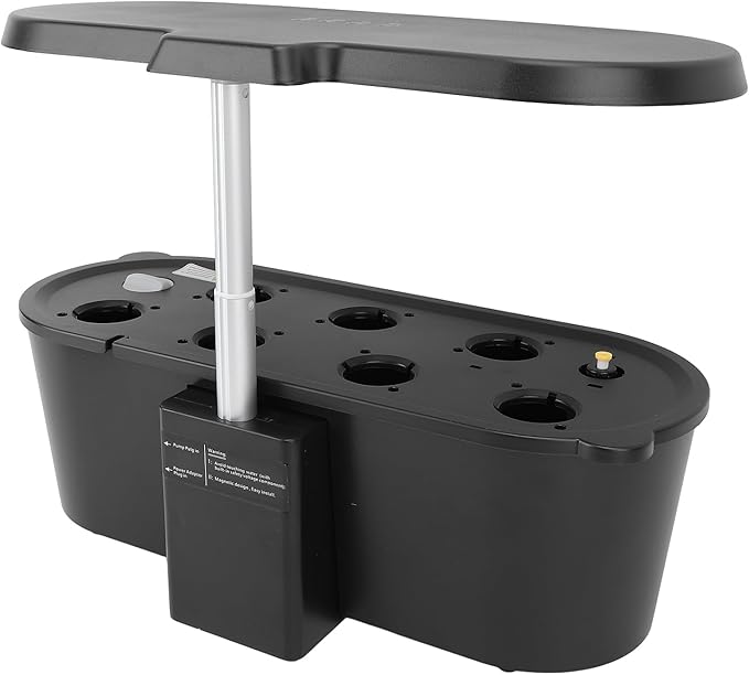 Hydroponics Growing System Kit 7 Pods Indoor Gardening System with 24W LED Grow Light 2 Smart Light Modes Microgreens Growing Kit (Black)