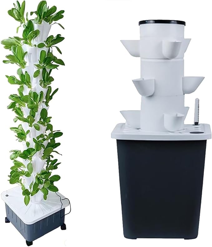 DIY Hydroponic Growing System - 15-Hole Vertical Planter Tower with Detachable Colonization Cups for Home Garden and Greenhouse Vegetables and Herbs