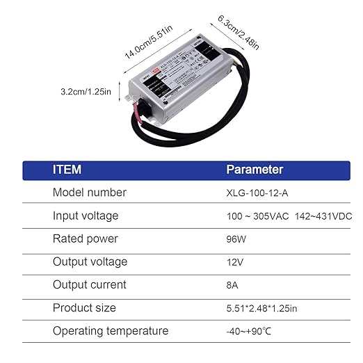 XLG-100-12A 100W LED Driver Constant Current 12V 8A IP67 Waterproof for Horticulture Lighting LED Grow Light Greenhouse Lighting