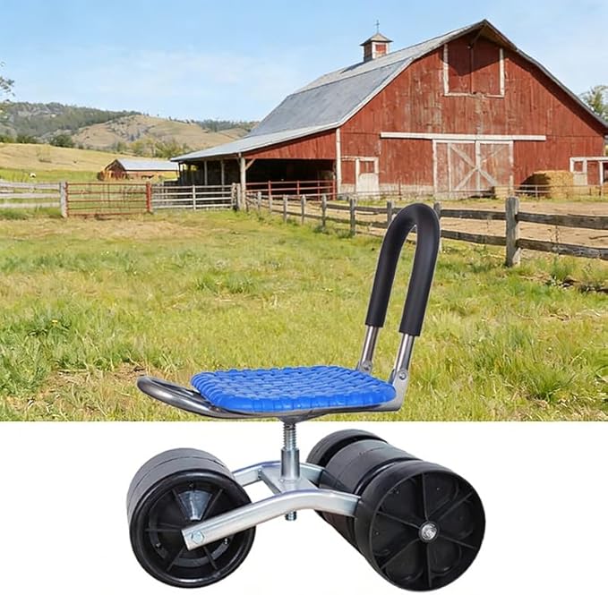 Garden Cart Rolling Workseat Rolling Stool with Wheels and Storage Shelf Foldable Garden Seat with 360° Rotating Seat Adjustable Height 23-35cm for Patio Lawn Yard(A)