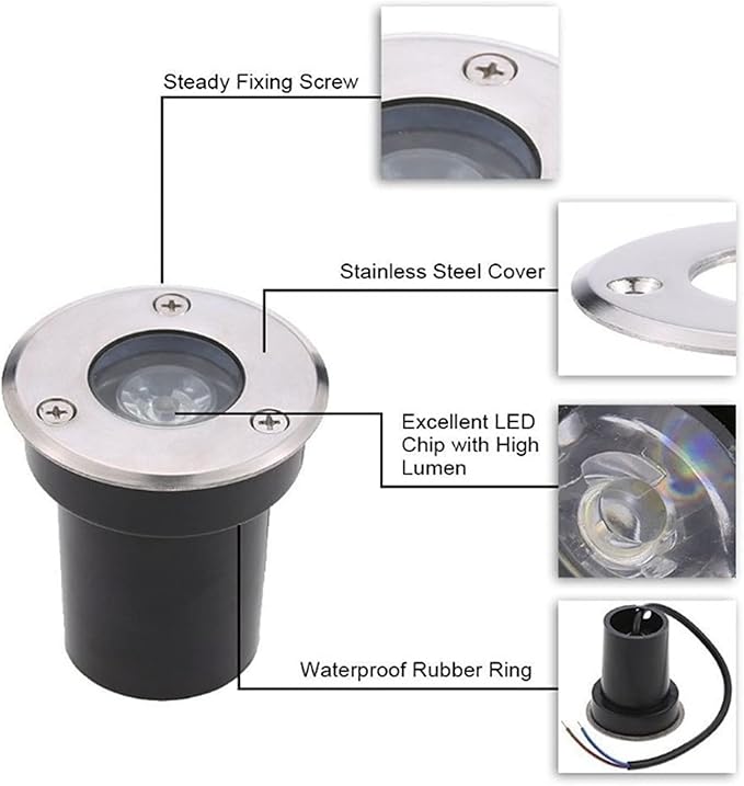 6 Pack 1W Ground Spotlights - Outdoor LED Flood Light IP67 Waterproof Outdoor Buried Lights Recessed LED Spot Lights for Paving Patio Step Garden Lawn Landscape Lighting(White220v(1W))