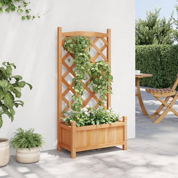 Solid Wood Planter with Trellis Wooden Raised Garden Bed with Trellis Wood Planter Box for Climbing Plants to Grow Vegetables Herbs and Flowers Brown 21.7x11.8x43.3