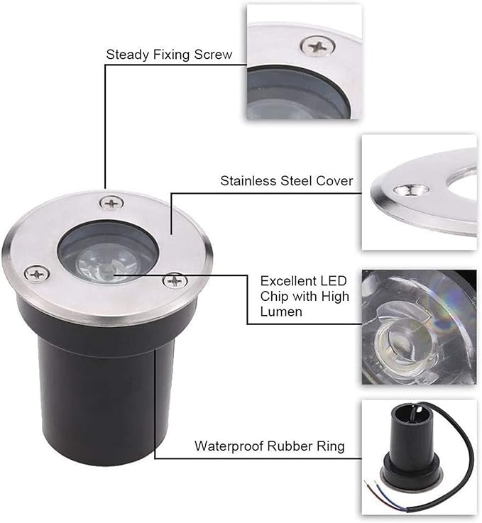 1W IP67 Waterproof LED Underground Spotlight Stainless Steel Recessed Outdoor Lighting (12V White 24V Yellow)