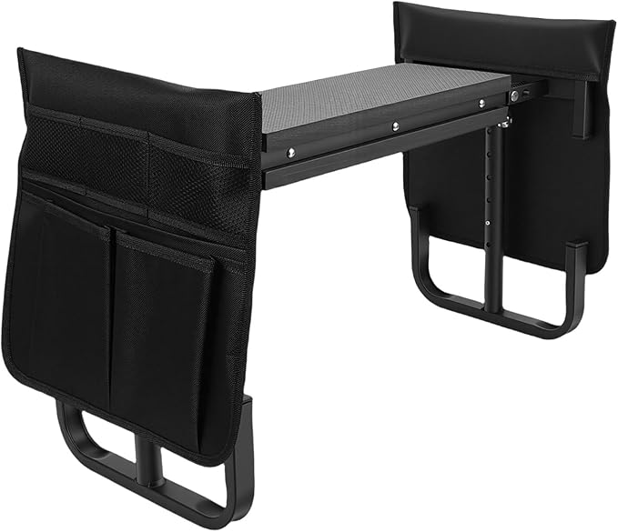 Garden Kneeler Seat Height Adjustable Foldable Gardening Stool Bench with 2 Tool Pouches for Kneeling Sitting Gardening Camping Picnics (Black)