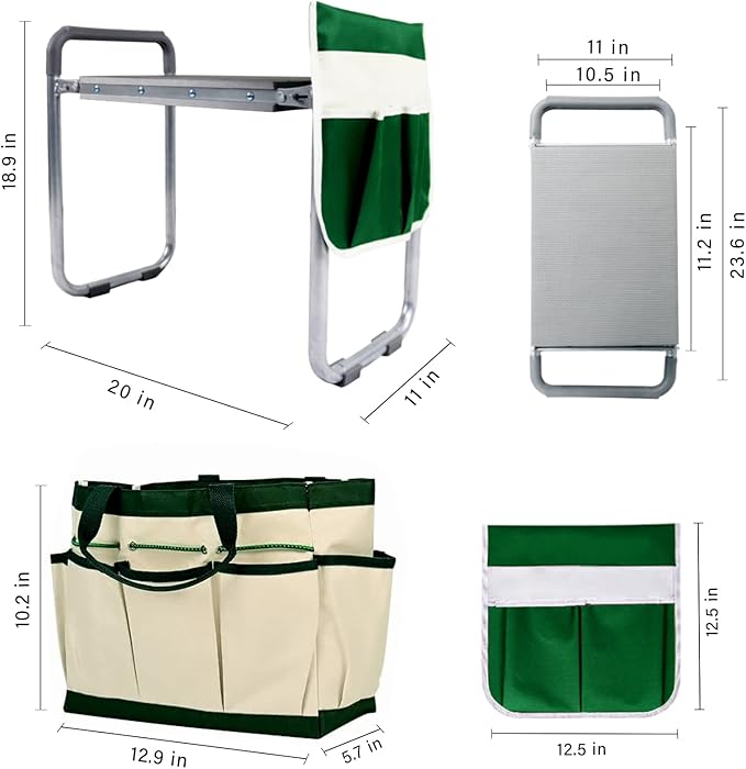 BESTHLS Garden Kneeler and Seat - Heavy Duty Folding Stool with Thick Pad Tool Pouches &amp Bag 330 lbs Capacity - Knee &amp Back Support Perfect for Seniors Women Men