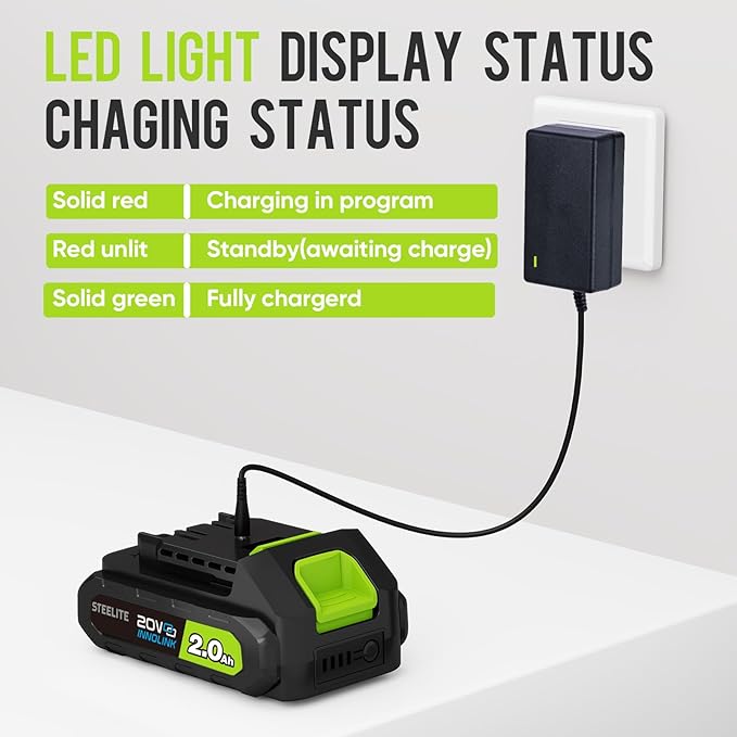 STEELITE 21V Cordless Leaf Blower 150 MPH 600 CFM High-Performance Airflow Lightweight Electric Blower for Lawn Care Patio Cleaning Leaves &amp Dust Includes 2 x 2.0Ah Batteries - Green