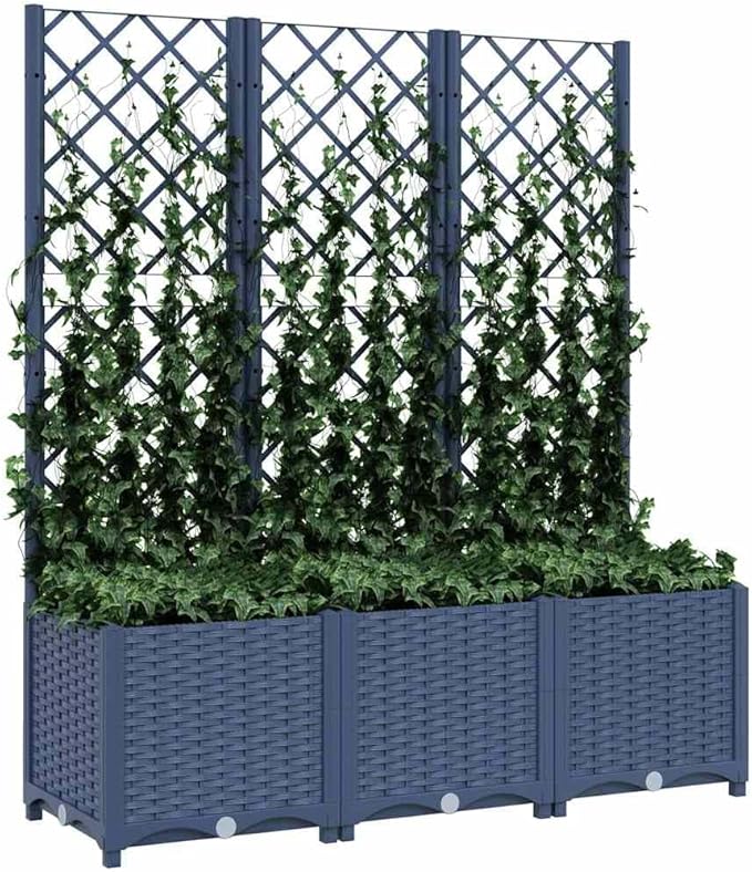 53.5 Raised Garden Bed with Trellis 47.2x15.7 Vertical Planter Matte Blue-Grey Polypropylene for Balcony