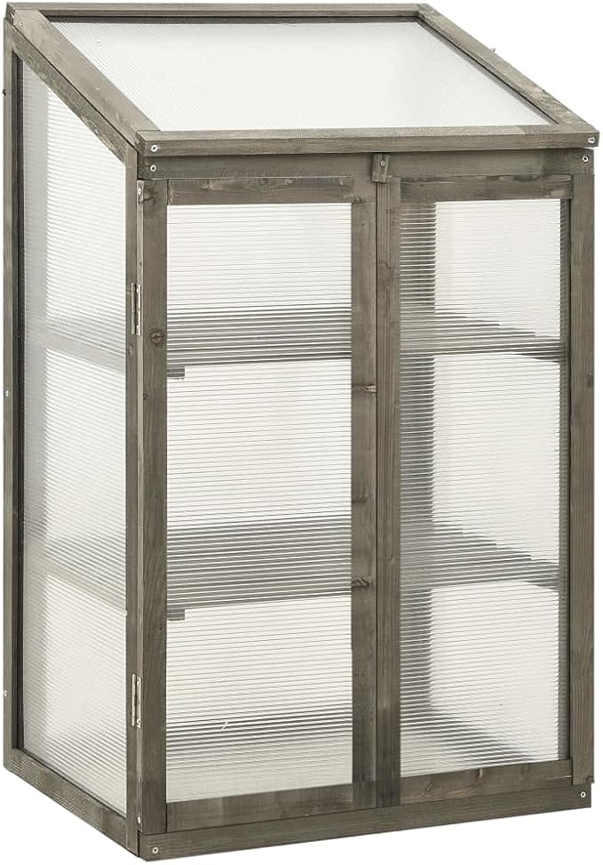 Wooden Garden GreenhouseWood Raised Plants Bed Raised Flower Planter Box Garden Wood Cold Frame Greenhouse Flower Planter Gray 23.6x17.7x39.4 Firwood-681