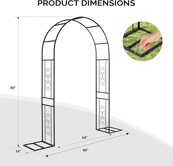 Outvita Garden Arch Trellis with Base Heavy Duty Metal Arbour Archway for Climbing Plants Outdoor Wedding Ceremony Party Patio Decor Black