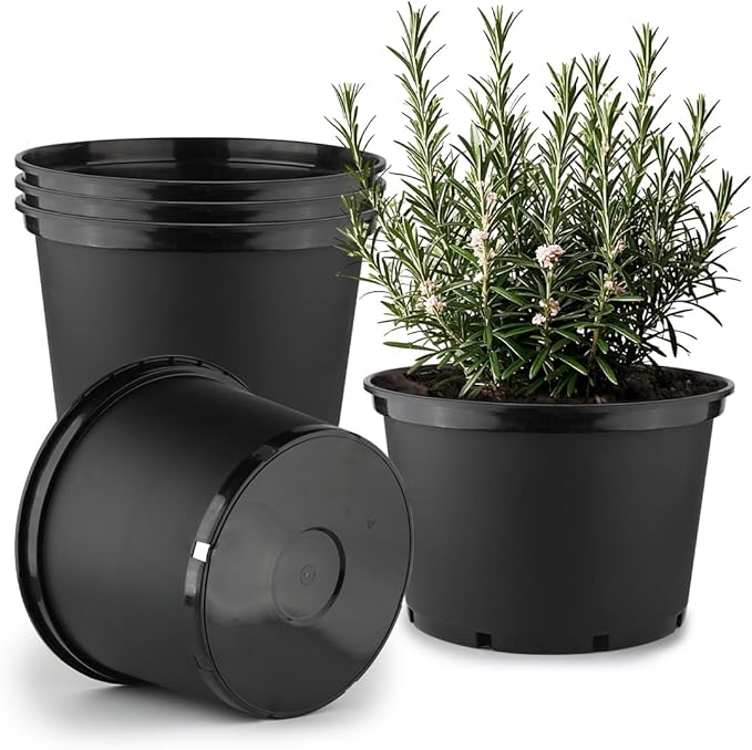 10 Gallon Plastic Nursery Pots 16 Inch Round Plant Pots with Drainage Holes 5 Pack Large Garden Flower Pots for Outdoor Indoor Plants Gardening Gifts for Women Black