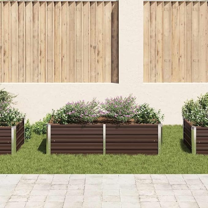 63x63x17.7 Brown Galvanized Steel Raised Garden Bed Easy Assembly Rectangular Planter for Patio Yard