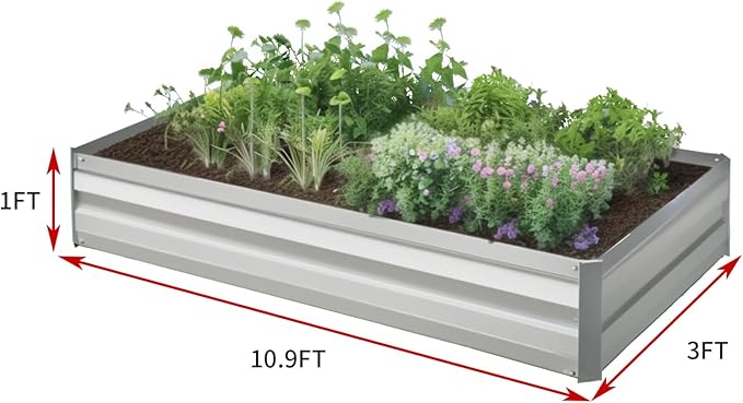 Raised Garden BedGalvanized Raised Beds for Gardening11X3FT Outdoor Metal Raised Bed Planter Boxes Kit for VegetablesFlowers Herbs