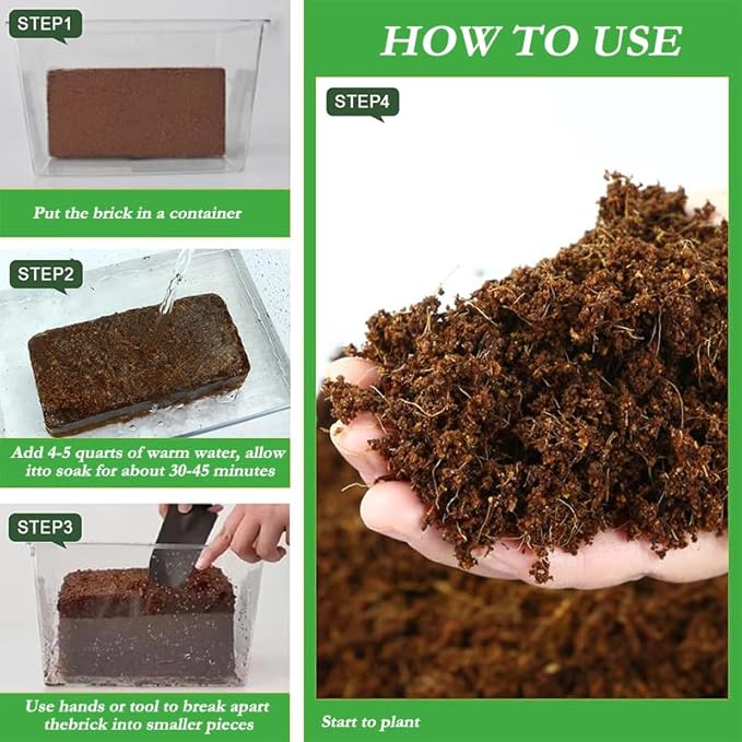 1/3/5/10 Organic Fiber Coir Bricks for Plants and Gardening - Suitable for Garden Soil Seed Starting Soil and Mulch - Coconut Fiber Potting Mix (5x10x20cm) (3 pcs)