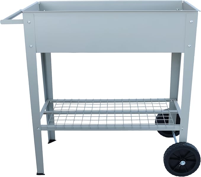 Mobile Metal Raised Garden Bed Cart with Legs Elevated Tall Planter Box with Wheels for Outdoor Indoors House Patio Backyard Vegetables Tomato DIY Herb Grow (Gray)