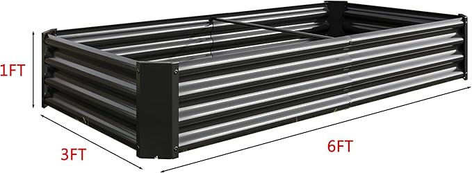 Modern Raised Garden Bed Outdoor 6×3×1ft Metal Raised Rectangle Planter Beds for Plants Vegetables and Flowers - Black