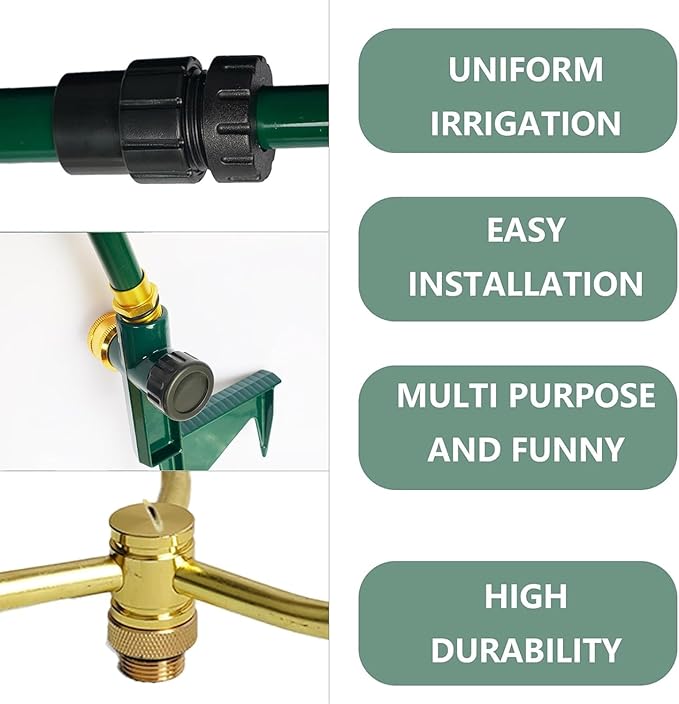 Hourleey 3-Arm Garden Sprinkler 2 Pack High-Rise Lawn Sprinkler with Adjustable Telescoping Base 360 Degree Rotation Sprinklers for Large Area Coverage Gardening Watering Lawn Irrigation System