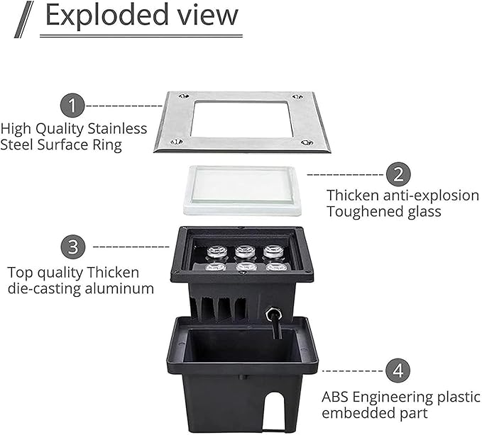 Square Ground Landscape Lamp - 4W Recessed Buried Lights Outdoor Low Voltage Well Light IP67 Waterproof Warm White LED Spotlight for Walkways Gardens and Terraces