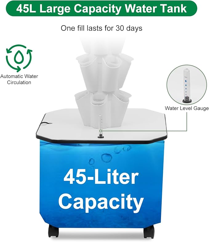 Hydroponic Grow System 10 Tiers 50 Holes Mobile Hydroponic Growing Kit with Water Pump &amp Timer Indoor Outdoor Vertical Garden Kit for Leafy Vegetables Strawberries on Balcony Home Office Whi