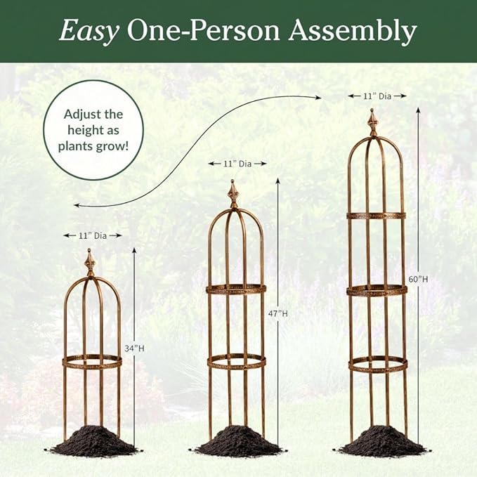 Plow &amp Hearth Metal Garden Obelisk | Indoor/Outdoor | Powder-Coated Steel | Trellis for Climbing | Floral Pattern | 11 Dia. x 7'H | Antique Copper