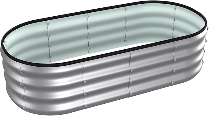 4x2x1 ft Oval Galvanized Metal Raised Garden Beds Thickened Rust-Proof Flower Beds Outdoor Plant Planter Boxes(Silver 1PC)
