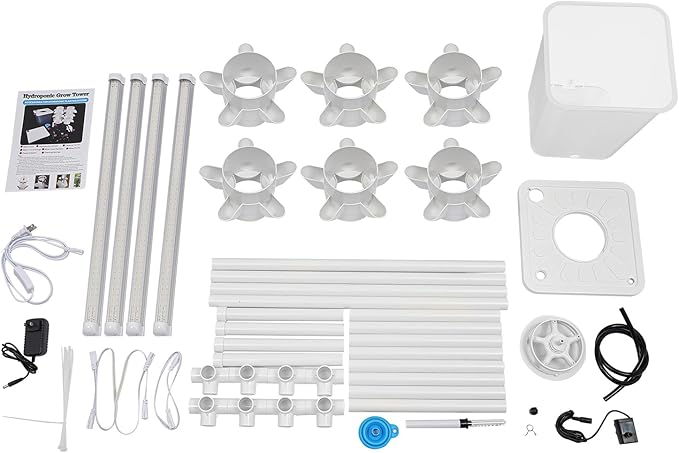 Hydroponic Growing System 30-Plant Vertical Gardening System with 4 LED Grow Lights 6-Layer Tower Hydroponic System for Herbs Fruits and Vegetable (No Seedlings Included) (White)
