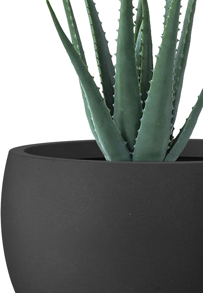 Kante 15.7 Dia Round Concrete Planter Outdoor/Indoor Large Bowl Plant Pots with Drainage Hole and Rubber Plug for Garden Patio Balcony Home Black