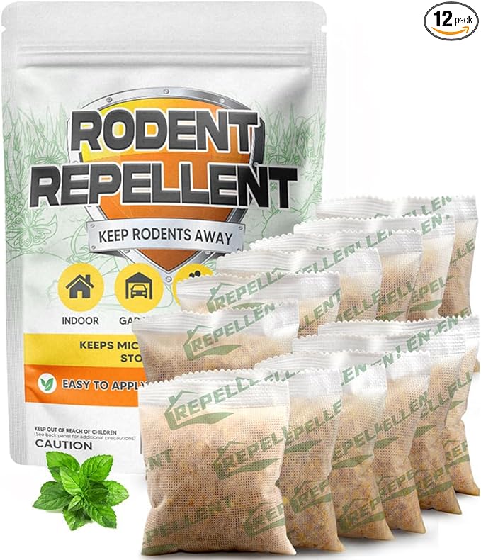 Rodent Repellent Mouse Repellent Pouches Mice Repellent Indoor Mouse Deterrent Outdoor Rat Repellent Extra-Strength Rodent-Repelling Pouch Peppermint to Keep Mice Away from Garage-12P