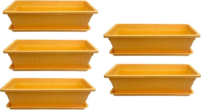 5 pcs / Length 16.8 Yellow Color Plastic Planter Window Box with Tray/ for Flower Vegetables Plants Nursery Seedling in The Garden Patio  Indoor Outdoor