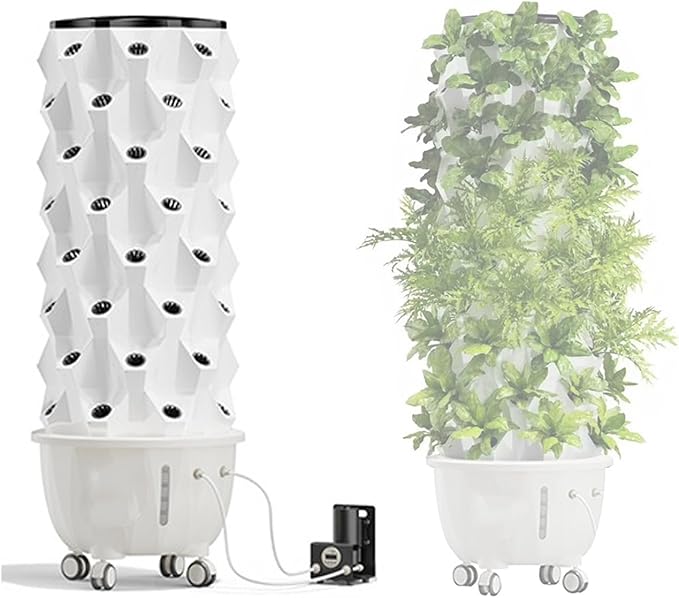 Vertical Hydroponic Grow Tower Aeroponic Tower for Herbs Fruits and Vegetables with Movable Water Tank Hydrating Pump Timer Adapter(Large)
