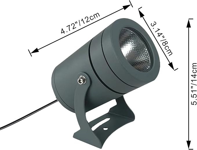 Kiven Plug in LED Indoor/Outdoor Waterproof Spotlight Porch Light with 9.84 FT Plug-in Cord 10 Watts Plug in Accent Light with Vinly Siding Hooks for Plants Porch Garden(Warm White) Black