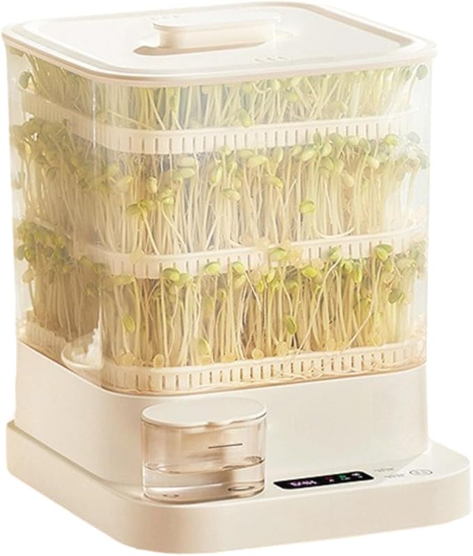 Bean Sprouts Machine 1.5L Automatic Smart Bean Cultivater 3 Layer Large Capacity Seed Sprouter Kits 360° Automatic Spray with Led Display Time for Rad