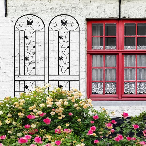2 Pack Garden Trellis for Climbing Plants (86.7 H x 19.7 W) - Sturdy Rustproof Galvanized Metal with Powder Coating Outdoor Plant Support &amp Garden Screen/Corner for Roses Ivy Vines (Black)