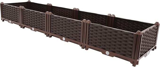61x15x8.6in Raised Garden Bed Outdoor Elevated Plastic Planting Planter Boxes for Backyard Patio Balcony Floor Standing Rectangular Garden Box Kits with Drainage System -Coffee