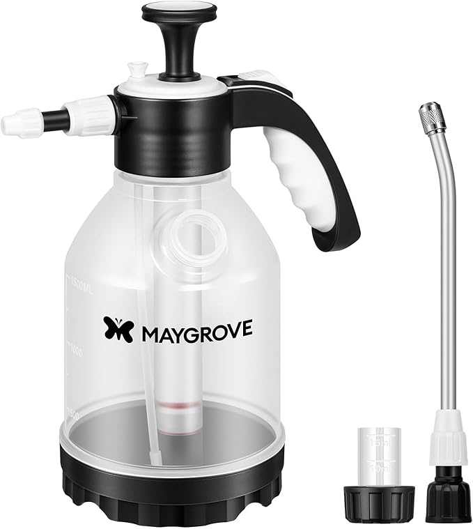 0.4 Gal Pump Sprayer Hand Water Spray Bottle for Indoor Plant Clear Plant Sprayer with Side Filling Port Measuring Cup Adjustable Nozzles Safe Pressure Relief Valve