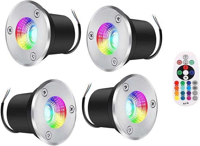 4PCS Outdoor LED Spotlights - 3W Floor Light Spotlight IP65 Waterproof Recessed Floor Lamp RGB LED Spotlights LED Recessed Ground Spotlight with Remote Controlled Spotlights(3W(12V))