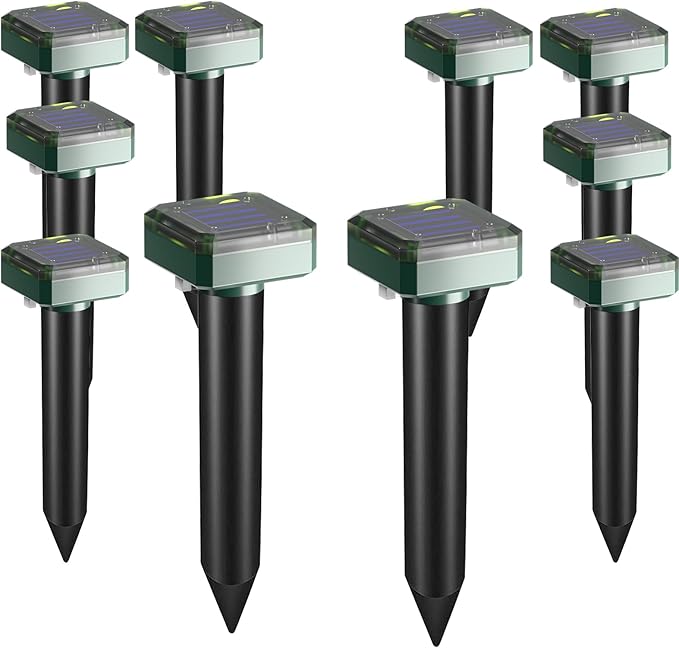 Solar Powered Mole Repellent 10-Pack Snake Vole Repellent Outdoor Gopher Repellent Ultrasonic Solar Powered for Lawn Garden Waterproof Get Rid of Moles Groundhog Chipmunk Repellent