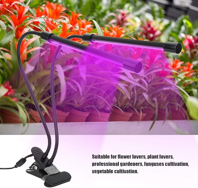 USB LED Grow Light with Clip 18W Red and Blue Plant Growing Lamp for Indoor Hydroponics - Adjustable 360 Degree Flexible Arm Energy Efficient Aluminum Housing Timing Function