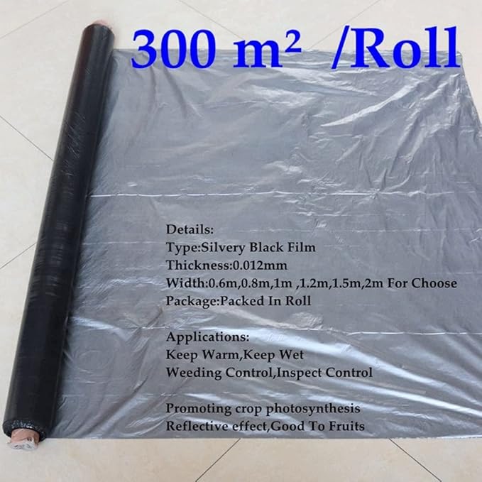 300m²/Roll 0.012mm Silvery Black Reflective Plastic Mulch Film for Agricultral Orchard Tee Double Color Planting Film Plant Covers (Size : Width 0.8m (L 375m))